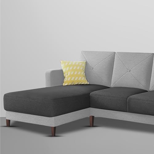 Image of Baloney LHS 6 Seater L Shape Sofa Set for Living Room (Black Grey Fabric) Premium Fabric Sofa