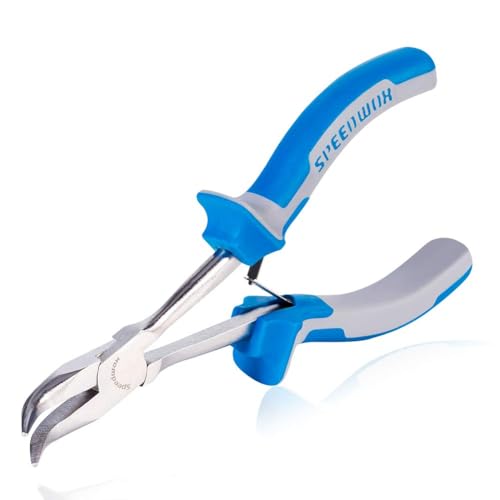 Image of SPEEDWOX Long Reach Bent Nose Pliers 6 Inches 45 Degree Curved Mini Chain Nose Smooth Tapered Jaws Precision Fine Pliers for Hard to Reach Narrow Spaces High Leverage Reduce Efforts Non-slip Handle