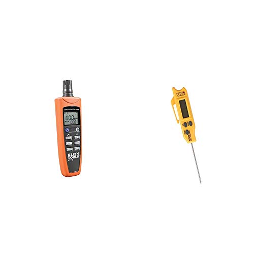 Klein Tools ET110 Carbon Monoxide Meter, Equipped with Exposure Limit Alarm, 4 x AAA Batteries and Carry Pouch Included & UEi Test Instruments PDT650 Folding Pocket Digital Thermometer,Yellow