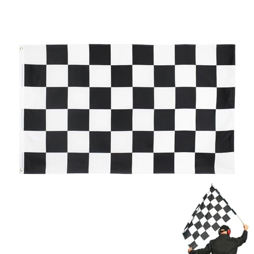 Rennflagge mit Schachbrettmuster in Schwarz-Weiß Karierte Flagge,Motorsport Karierte Flagge Zielflagge 90x150cm für Motorsport Events & Dekoration,Robustes Polyester-Material für Rennstrecke & Partys