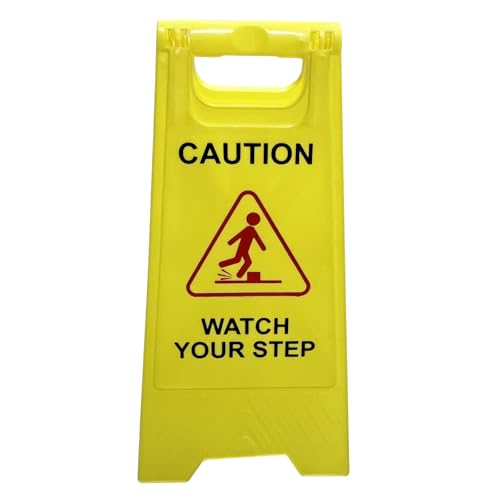 2 Pack Caution Watch Your Step Sign, Foldable Sturdy Double-Sided Safety Warning Signs, A-Frame Standing Floor Sign