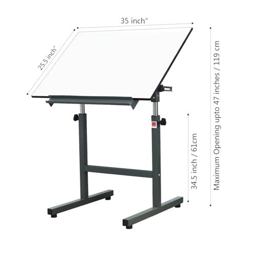 Image of Isomars A1 Adjustable Drafting Table, Green Finish, Height Adjustable 35 inch to 47 inch, 180 Tilting Drawing Board, Professional Art & Drafting Desk for Architects, Engineers, Artists & Designers