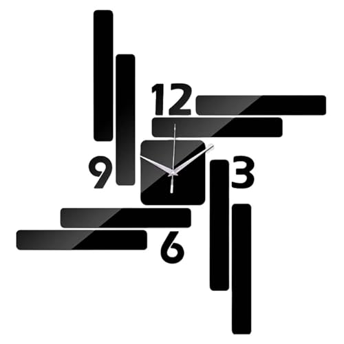 Reloj de pared moderno DIY con pegatina 3D rectangular decorativa negra 2