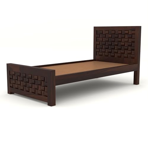 Image of Solid Sheesham Wooden Bed 6X4 Bed Single Bed Without Storage for Bedroom - Single Cot Wooden BedSingle Size for Living Room Guest Room - 12 Month Warranty (Henry Walnut)
