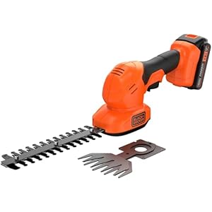 Black+Decker Akku Gras- und Strauchscheren-Set BCSS18D1 (18V, 2.0 Ah, 2in1 Kombigerät, werkzeugloser Messerwechsel, Laufzeit ca. 60min, inkl. Strauchscheren- & Grasscherenmesser, Akku, Ladegerät)