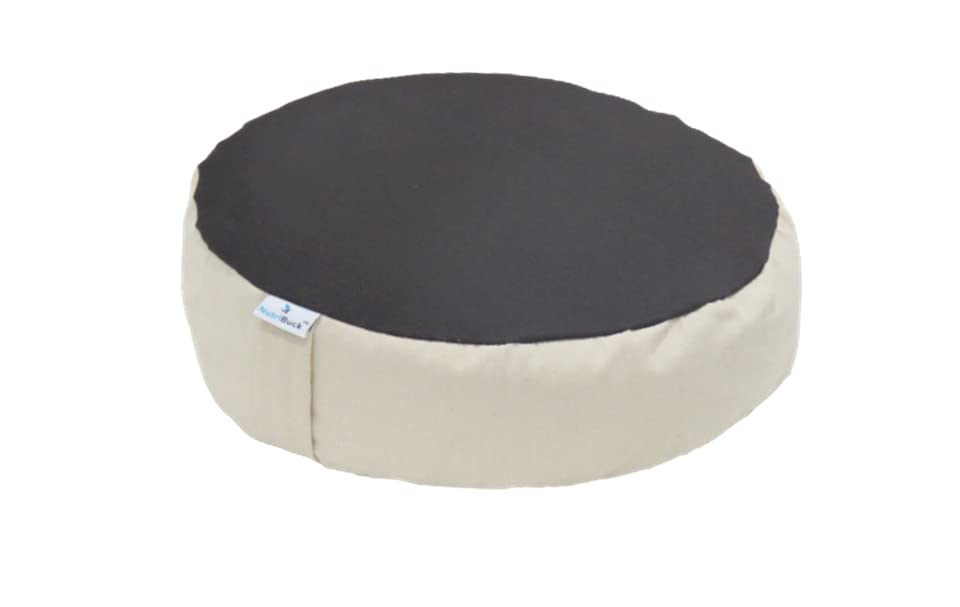 Image of Buckwheat ZAFU Meditation Cushion Filled with Buckwheat Hulls (Round - Cream & Grey)