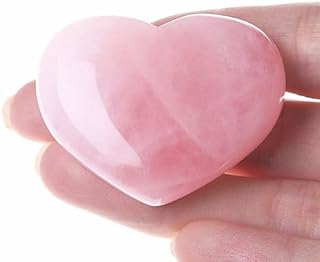 YATOJUZI 1.8" Rose Quartz Healing Crystals Natural Large Stone Heart Love Carved Palm Shaped Love Stone Gemstones for Decoration Chakra Reiki Energy Balancing Meditation Yoga Making and Collection