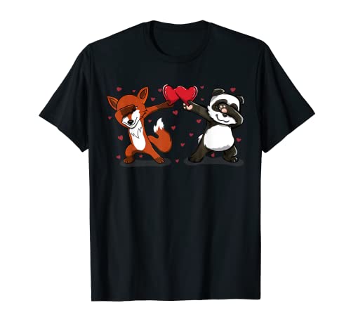 Dabbing Animales Fox Panda Regalo de San Valentín para niños Camiseta
