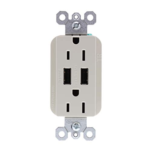 Legrand radiant TM826USBLACCV4 15 Amp Decorator Duplex Tamper Resistant Outlet Receptacle with 3.1A Type A USB Charger, Light Almond (1 Count)