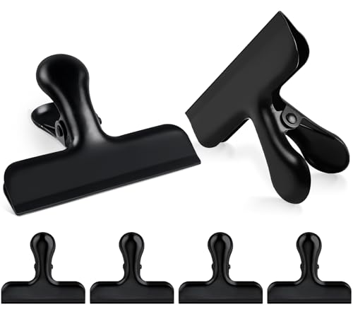 Caianwin 6 Stück Verschlussklammern Groß 76mm Tütenklammern Metallklammern Clips für beutel, Lebensmittel und Foto für Haus, Küche, Schule und Büro(Schwarz)