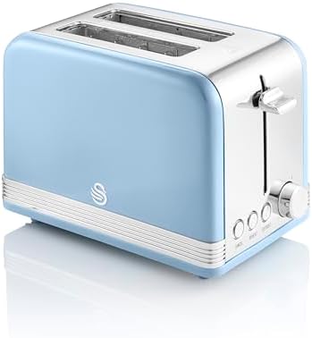 Swan ST19010BLN Retro 2-Slice Toaster with Defost/Reheat/Cancel Functions, Cord Storage, 815W, Retro Blue