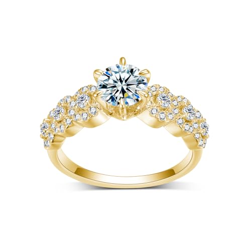 10K 14K 18K Real Gold GRA Certified Round-Cut Moissanite Wedding Ring Set, 2 Carats Moissanites Engagement Ring Sets Halo Stackable Bridal Sets for Women Jewelry Gift for Anniversary Wedding2