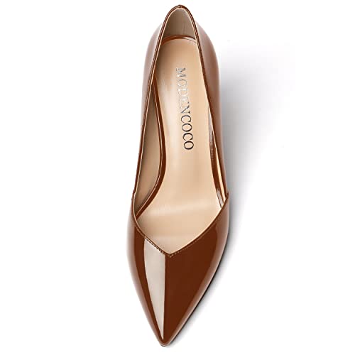 MODENCOCO Women's Slip On Cut Out Pointed Toe Patent Stiletto High Heel Pumps Shoes 3.5 Inch3
