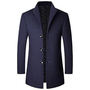 Generisch Trench Coat Men,Wollmantel Herren Slim Fit Mittellang Trenchcoat Warm Der Stehkragen Einreiher Leger für Herbst Und Winter