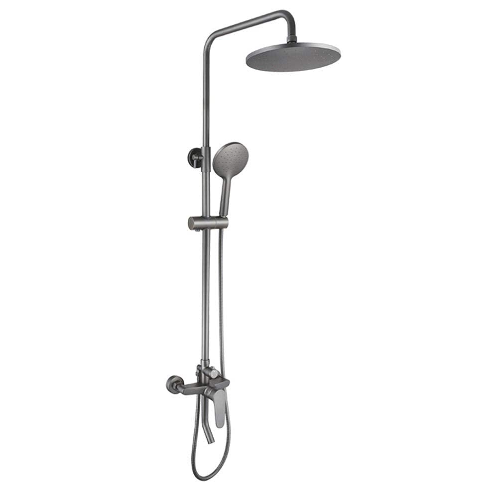 QUSYZD Shower Kits with Overhead Shower Grey, Brass Round Rain Shower Head Shower Mixer Set Limestone Resistant Shower System,D