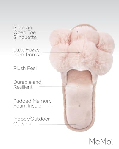 MeMoi Women's Luxe Pom-Pom Memory Foam Plush Slippers3