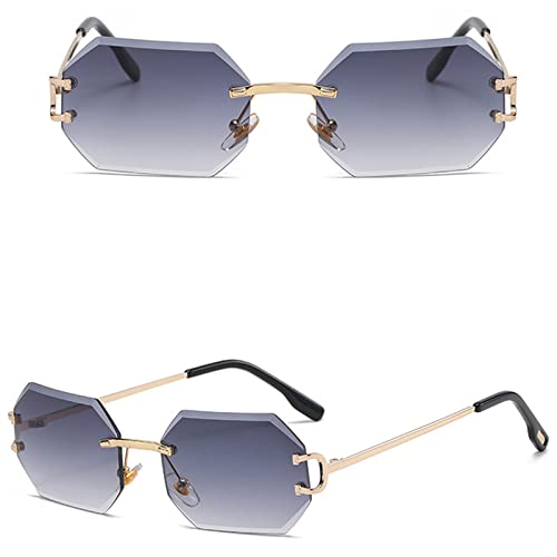 fashion ladies sunglasses rimless octagon uv400 frameless gold metal rectangle glasses for men