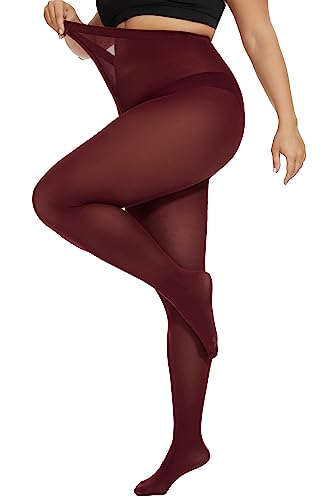 Image of CozyWow Plus Size Tights for Women 80D Soft Solid Color Semi Opaque Pantyhose High Waist 1X 2X 3X 4X