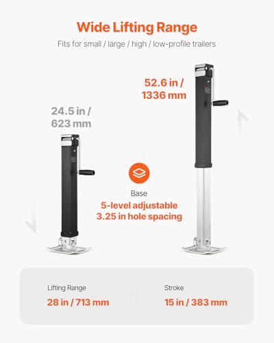 Image of VEVOR 8000lbs Heavy-Duty Square Direct Weld on RV Jack, 15-1 /4 Inches Lift, Adjustable Drop Leg, for Lifting RV, Horse, Utility, Yacht Trailers, TJD-7000S