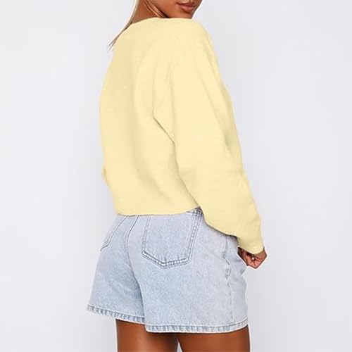 RUEWEY Women Y2k Crew Neck Button Down Long Sleeve Cropped Cardigan Knitted Sweater Light Jacket2