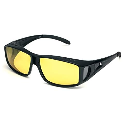 LVIOE Night-Vision Glasses for Driving Fit Over Glasses with Lightweight Frame Polarised Yellow Lens-UV400 Protection Cover