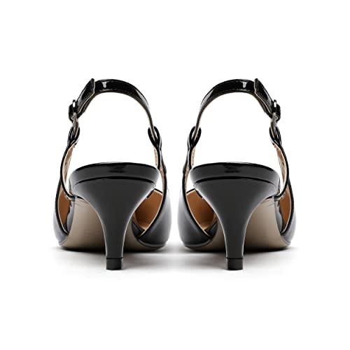 MODENCOCO Women's Pointed Toe Patent Buckle Slingback Cut Out Kitten Low Heel Pumps Shoes 2 Inch4