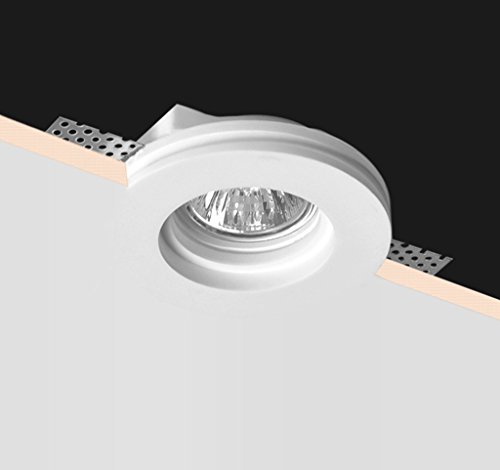 Eurekaled - Portafaretto in Gesso CERAMICO da Incasso Tondo Slim per Controsoffitti con alette regolabili