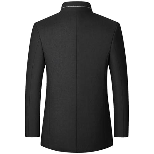 Mens Wool Blend Blazer Jacket Single Breasted Business Blazer Jacket Stand Collar Wool Blend Coat Wih Pockets2