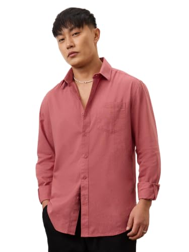 Image of The Souled Store Cotton Linen: Men and Boys Long Sleeve Spread Collar Solid Cotton Relaxed Fit Easy to Style Everyday Office Wear Cotton Linen Shirts