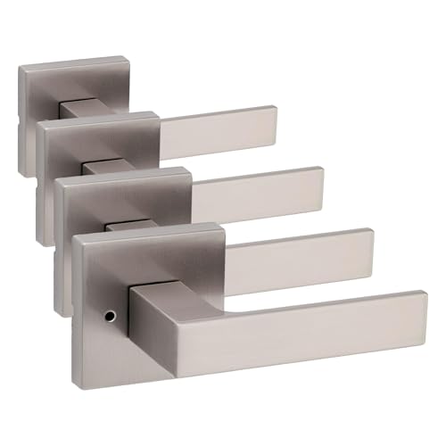 Image of Kwikset Singapore Interior Privacy Door Handle with Lock, Door Lever for Bathroom and Bedroom, Satin Nickel Reversible Keyless Turn Lock, with Microban Protection (Pack of 4)