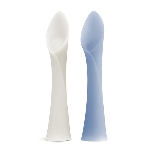 Olababy Silicone Baby Spoons, Baby Led Weaning, 2pk (Pearl/Blueberry)