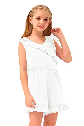 Besserbay Big Girls Summer Casual Romper Ruffled Trim White Jumpsuit 13-14 Years #TOP3