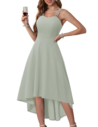 DRESSTELLS Women's Cocktail Dresses, Formal Wedding Guest Modest Church Prom Party Aline High Low Evening Gown V Neck Hi Low Bridesmaid Dress for Teens Light Green XL