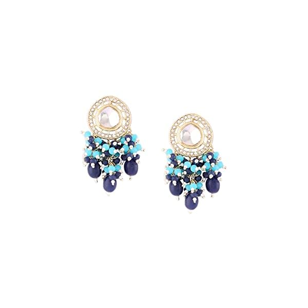 Zaveri Pearls Turquoise & Blue Cluster Beads Embellished Kundan Traditional Drop Earring For Women-ZPFK15640