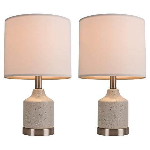 KM Legend SIMPOL Home Set of 2 Bedside Table Lamps with Linen Fabric Shades, Ceramic Base for Bedroom, Living Room, Office - Modern Nightstand Working Lights (Bulbs Not Included) Cover