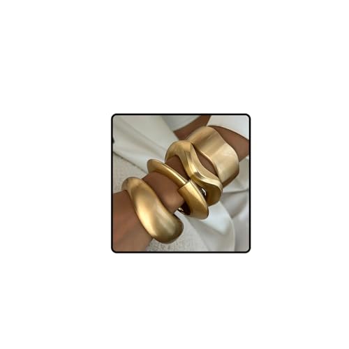 LIU JUN 4pcs Chunky Gold Bangle Bracelets For Women, Trendy 14k Gold Plating Irregular Stack Set Cuff Bracelets Unique Minimalist Gift Jewelry