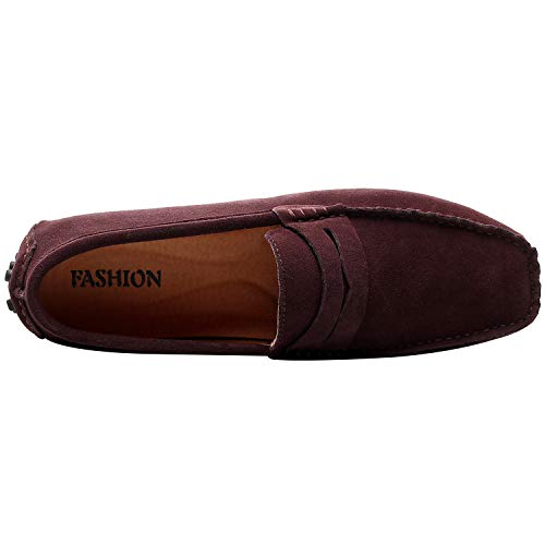 Image of ANUFER Men's Suede Leather Penny Loafers Comfort Driving Shoes Moccasin Slippers