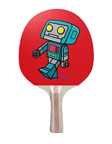TigerTail Sports Classic Robot Colorful Design Ping Pong Paddle, Premium 5 Ply Table Tennis Racket (Black on Back)