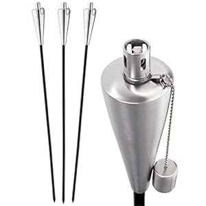 blumanda Gastro-Fackel, Gartenfackel, Edelstahl, Öllampe, kindersicherer Verschluss, Glasfaserdocht, Brenndauer 6h, rostfrei für Balkon und Terrasse Outdoor (3 Stück)