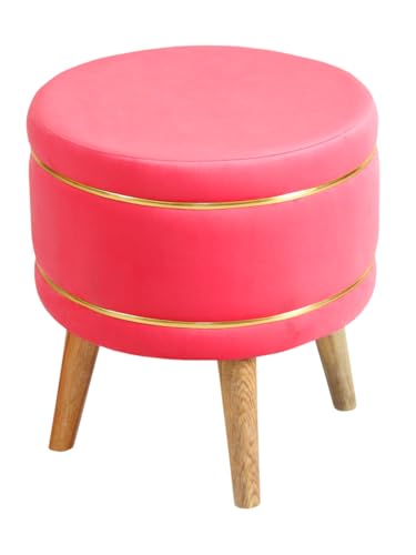 Image of Pouffes Sitting Stool for Living Room, Puffy Wooden Ottoman | Round Pouffe for Living Room & Bedroom | Pouf for Office & Home Decoration & Modern Seating Stool (Stool-BabyPink)