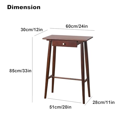 Mesa de entrada pequeña para pasillos estrechos solución con cajón consola marrón de 61 cm 4