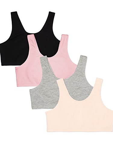 Fruit of the Loom Girls' 4-Pack Cotton Built-up Stretch Sports Bra