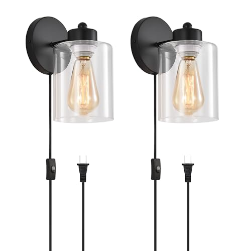 Metal Wall Sconce with Clear Glass Shade, Matte Black Vanity Light