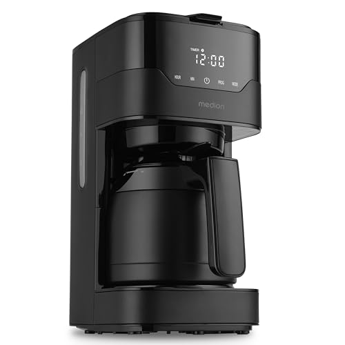 MEDION Cafetera con jarra térmica y temporizador (filtro, 8 tazas, 1,2 L, 900 W, 3 niveles, función mantener caliente, temporizador, antigoteo, pantalla, MD18458), negro mate MEDION Cafetera con jarra térmica y temporizador (filtro, 8 tazas, 1,2 L, 900 W, 3 niveles, función mantener caliente, temporizador, antigoteo, pantalla, MD18458), negro mate