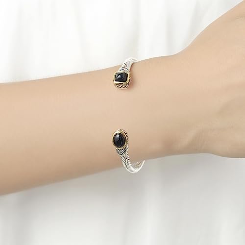 Image of UNY Jewel Bracelet Designer Brand Inspired Women Jewelry 4.5mm Thin Twisted Cable Wire Bangle Gem Stone Christmas Day Gift