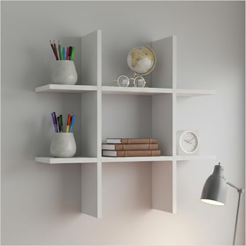 Image of Home Sparkle Decorative H Shape Wall Shelf | Engineered Wood Display Rack for Living Room, Bedroom & Office (White)