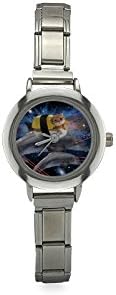 Thanksgiving Day Gifts Cute Cat and Dolphins Laser Beams Women's Italian Charm Watch