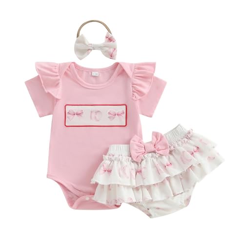 Newborn Baby Girl Baseball Outfit Softball Clothes Short Sleeve Romper Bow Bloomers Tutu Skirts Headband Set
