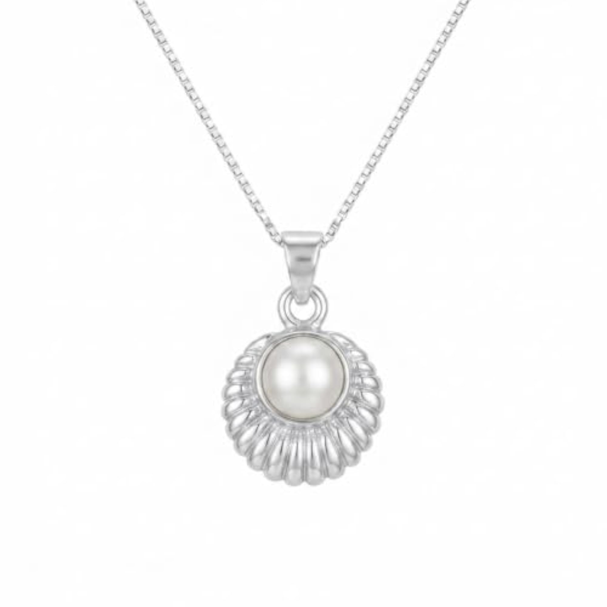 MJ 925 Pearl Embellished Sea Shell Design Pendant, Unisex