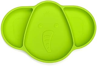 Baby Suction Bowls and Plates, Toddlers Bowls, iKiKin Silicone Baby Bowls, Portable Baby Feeding Bowls, Non Slip, BPA Free, FDA Certificated, Microwave and Dishwasher Safe (Elephant, Green)